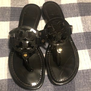 Black Patent Tory Burch Miller Sandals. Size 8.5.
